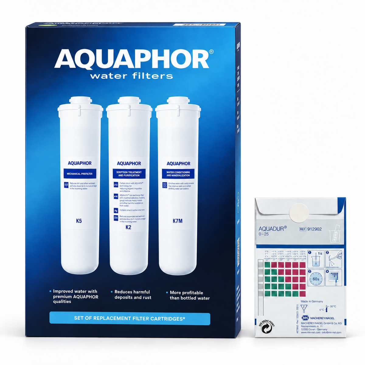 AQUAPHOR K5 + K2 + K7M con 3 Test AQUADUR – Kit Ricambio 12 Mesi per RO-101S e RO-102S