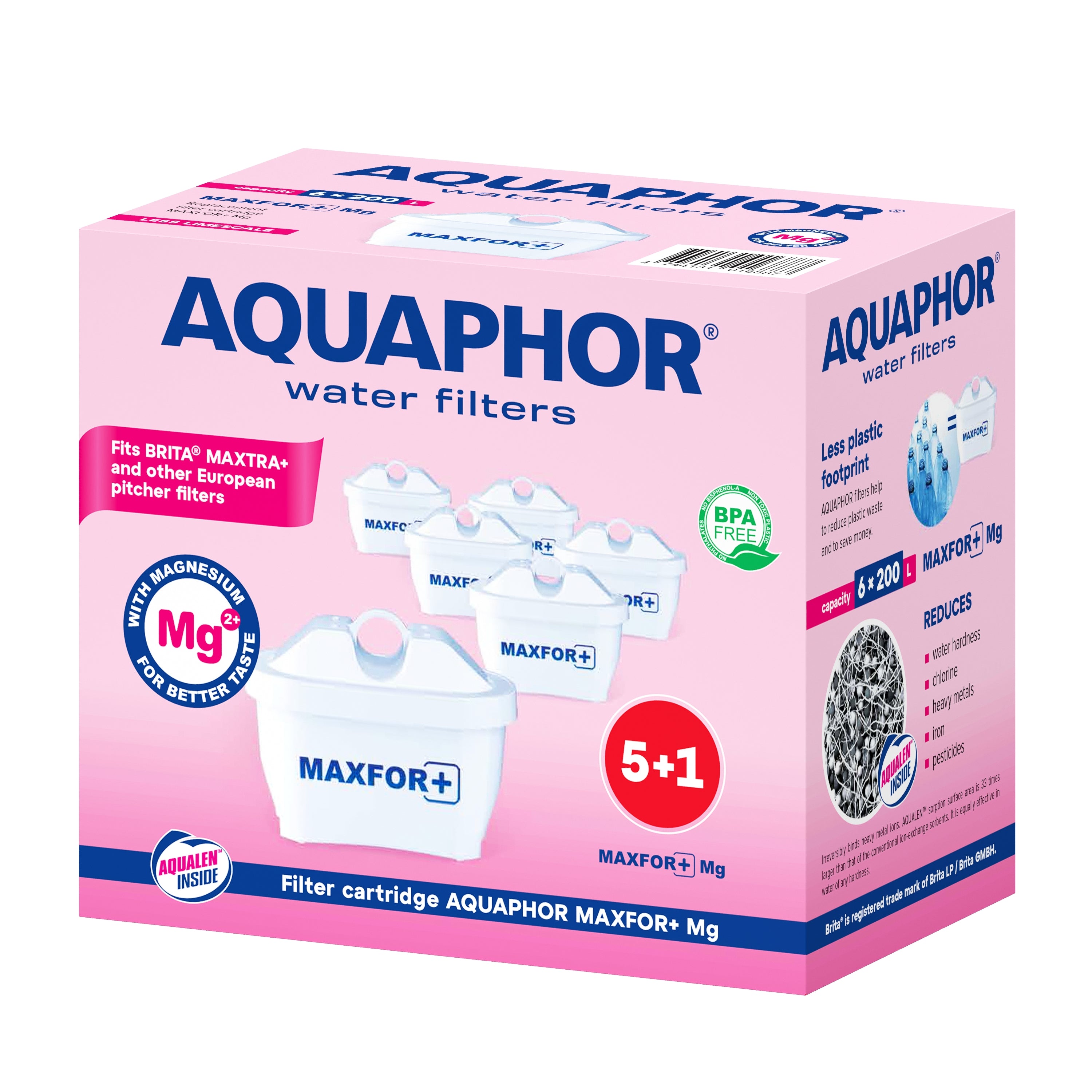Caraffa filtrante in vetro bianco AQUAPHOR Glass + 6 cartucce Maxfor+Mg | Kit acqua filtrata al magnesio fino a 1400 L