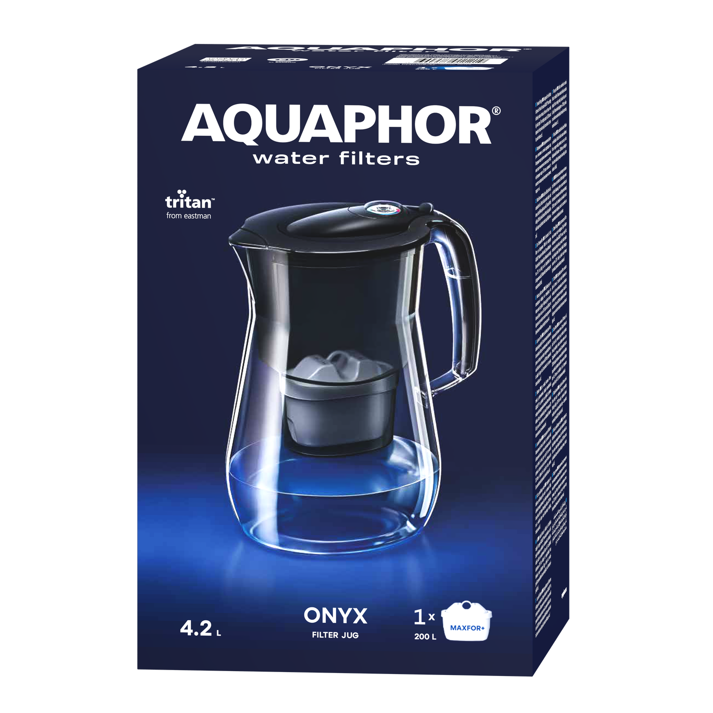 AQUAPHOR Onyx Maxfor+ Caraffa Filtrante 4,2 L | Resistente agli Urti | Contatore Meccanico | 200 L