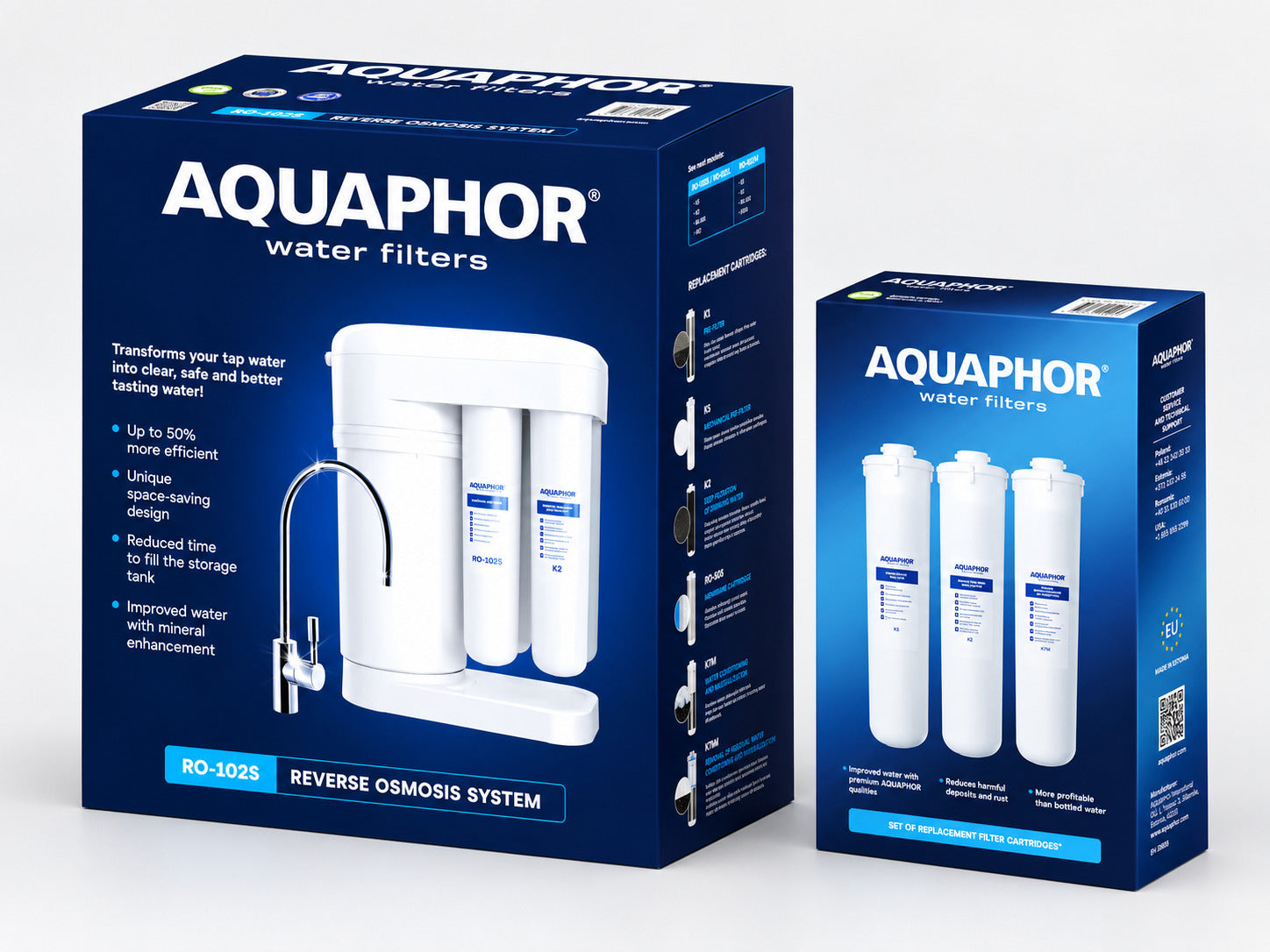 Depuratore AQUAPHOR RO-101S con K5 + K2 + K7M – Sistema a Osmosi Inversa con Kit Ricambio 12 Mesi