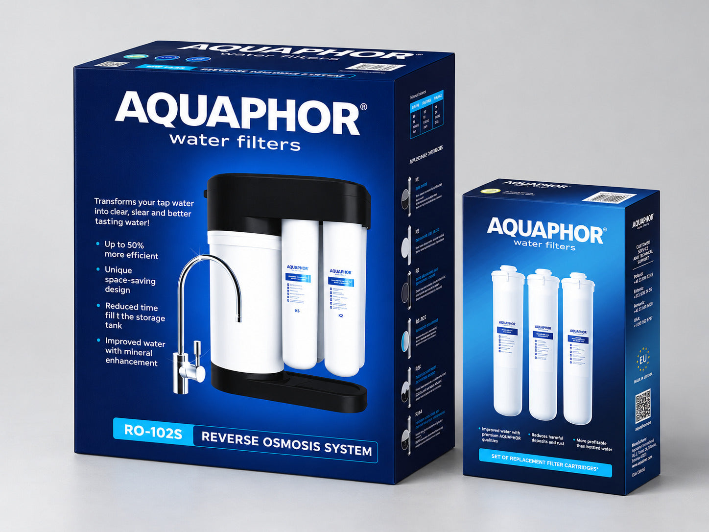 Depuratore AQUAPHOR RO-102S con K5 + K2 + K7M – Sistema a Osmosi Inversa con Kit Ricambio 12 Mesi