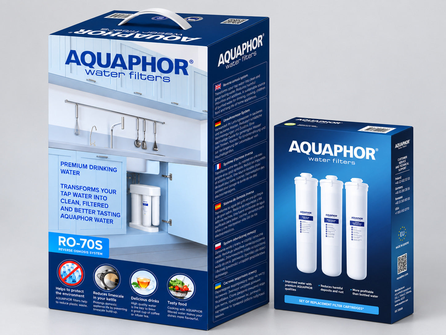 Depuratore AQUAPHOR RO-70S con 3 Cartucce K3 – Sistema a Osmosi Inversa con Kit Ricambio 9 Mesi
