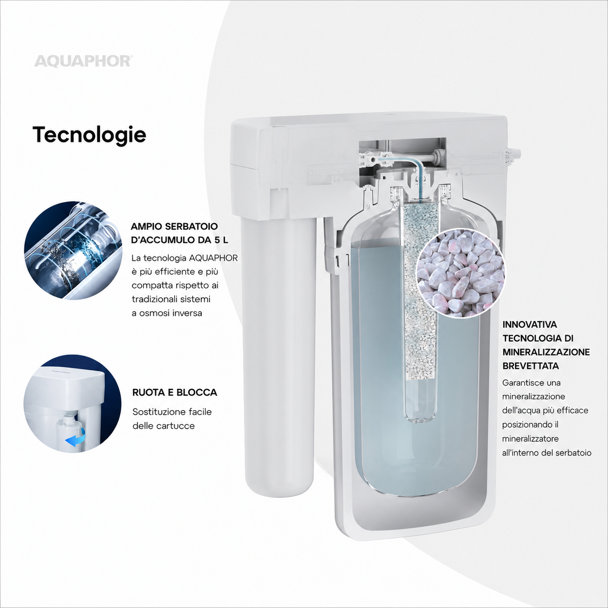 Depuratore AQUAPHOR RO-70S con 3 Cartucce K3 – Sistema a Osmosi Inversa con Kit Ricambio 9 Mesi