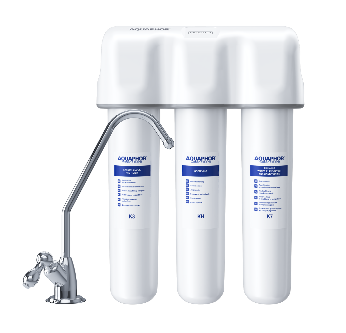 AQUAPHOR Crystal H Sistema di Filtrazione Sottolavello per Acqua Moderatamente Dura | 6000 L | Riduce Calcare