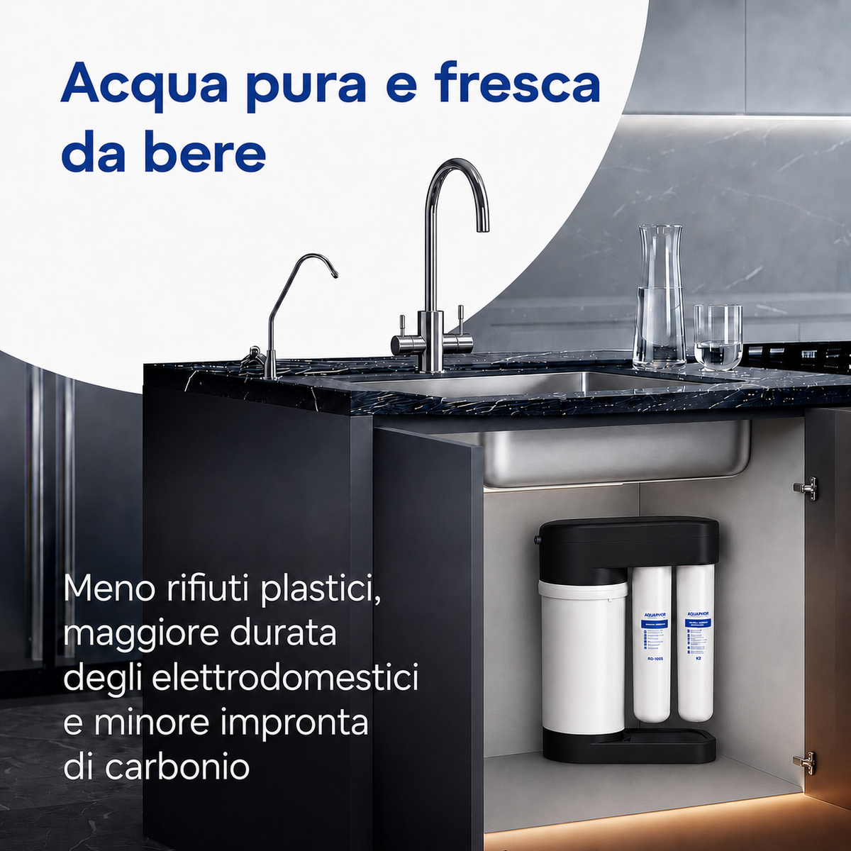 Depuratore AQUAPHOR RO-102S con K5 + K2 + K7M – Sistema a Osmosi Inversa con Kit Ricambio 12 Mesi