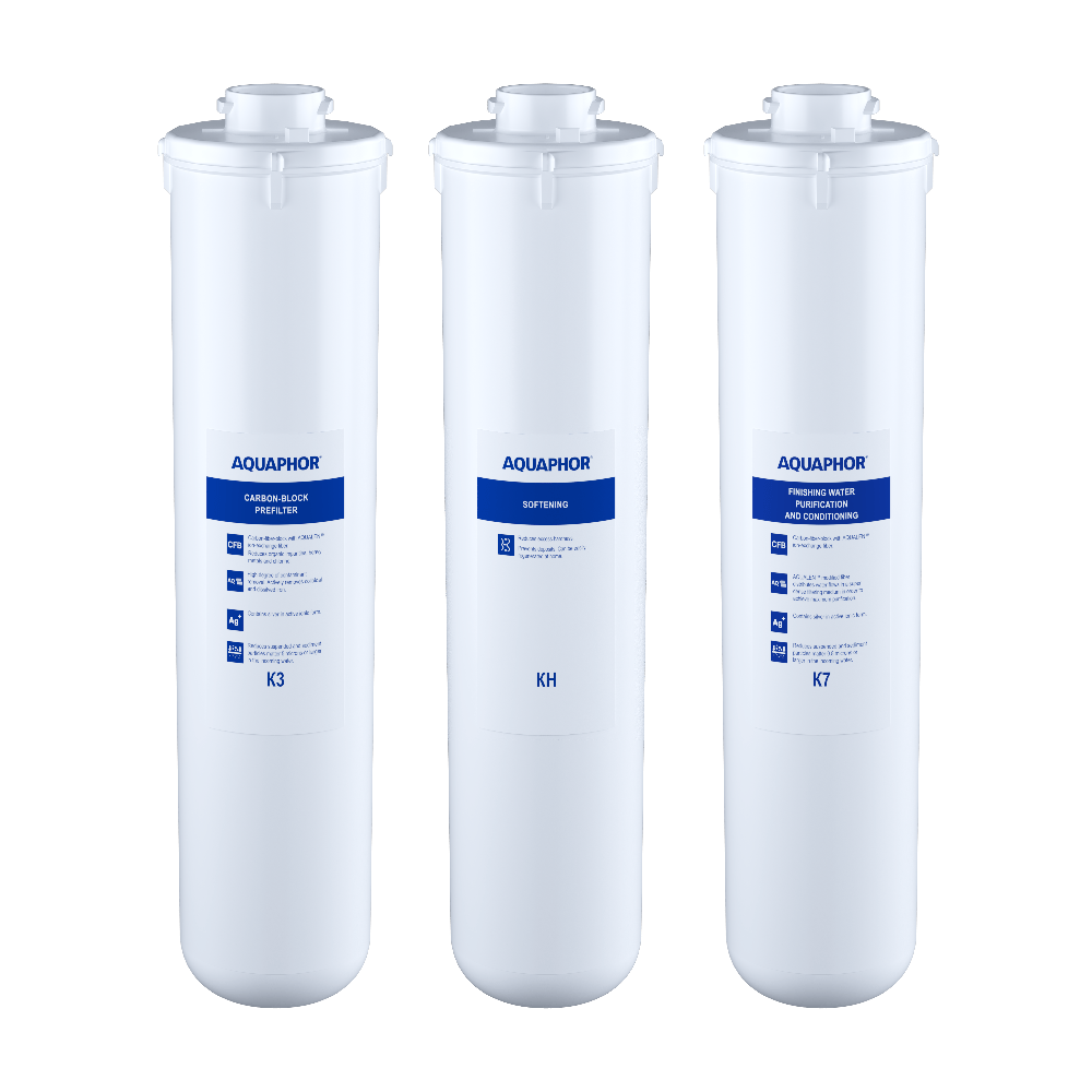 AQUAPHOR Crystal H Set di Ricambio – K3 + KH + K7 | Riduzione del Calcare fino a 6000 L