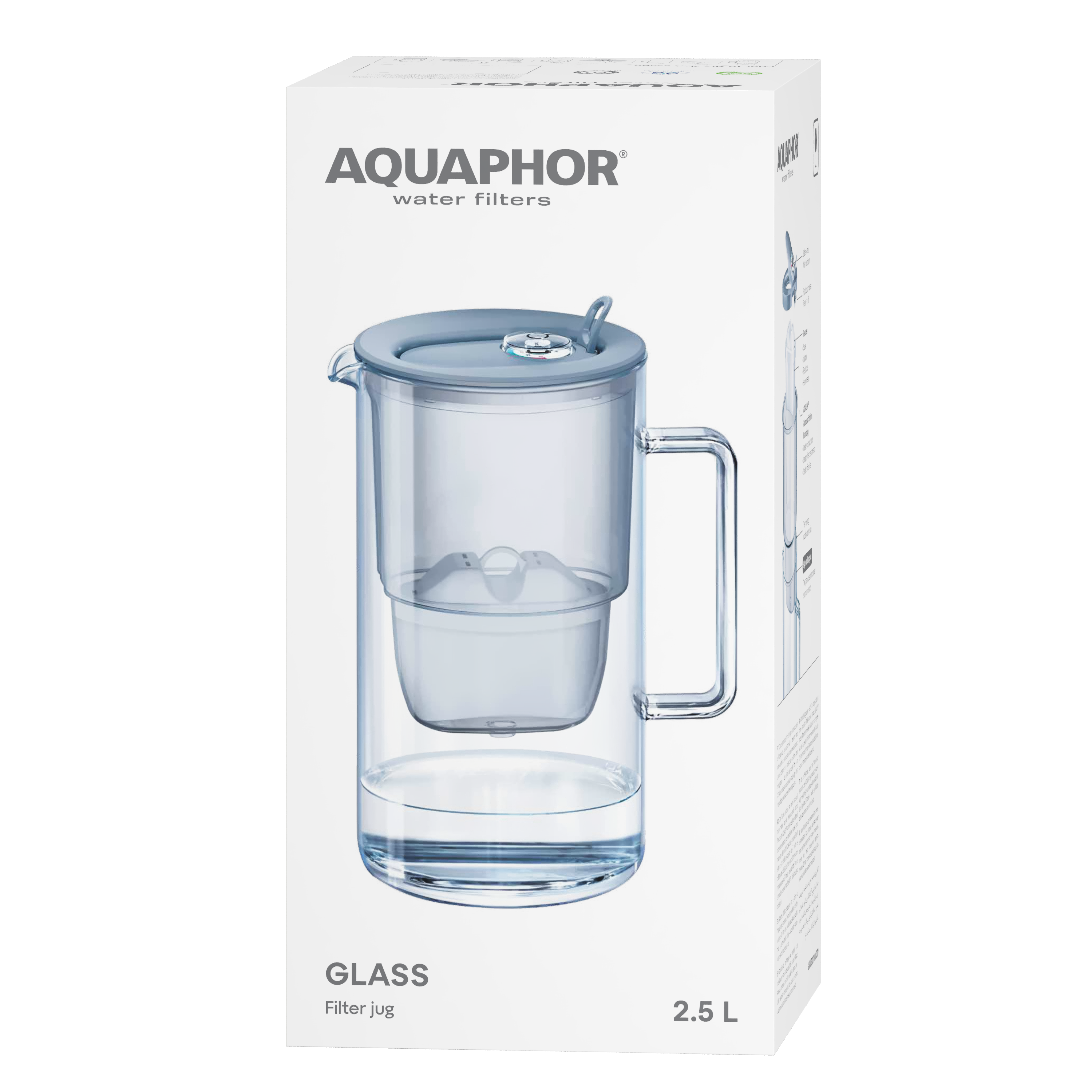 AQUAPHOR Glass Maxfor+ Caraffa Filtrante in Vetro 2,5 L | Contatore Meccanico | 200 L | Design Premium