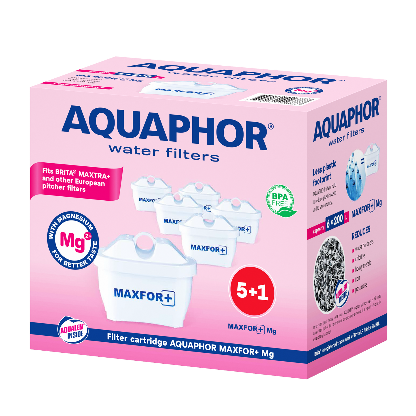 AQUAPHOR MAXFOR+ Mg Cartucce Filtranti Compatibili con Sistemi Tipo BRITA MAXTRA+. Confezione da 6 Pezzi.