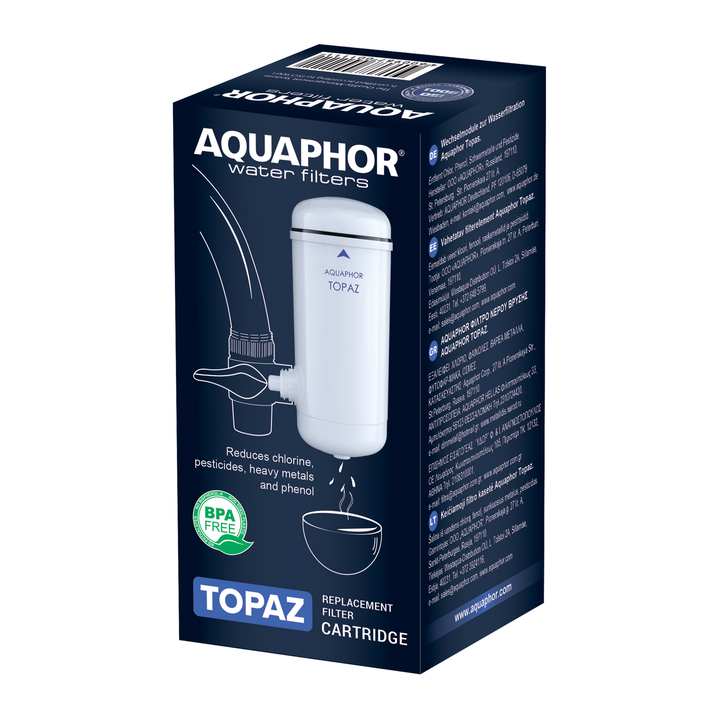 AQUAPHOR Topaz Replacement Filter Cartridge for Tap Filter – 750 L | Reduces Chlorine and Heavy Metals