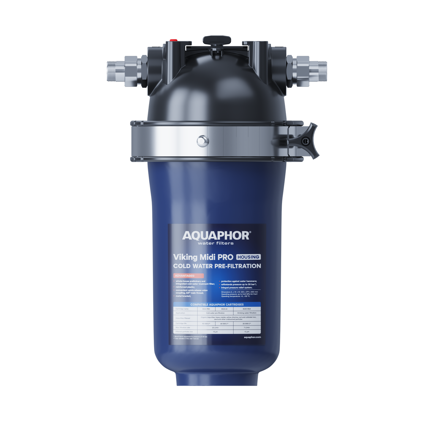 AQUAPHOR Viking Midi PRO Contenitore per Filtro Acqua Fredda Formato Medio | Prefiltrazione Premium
