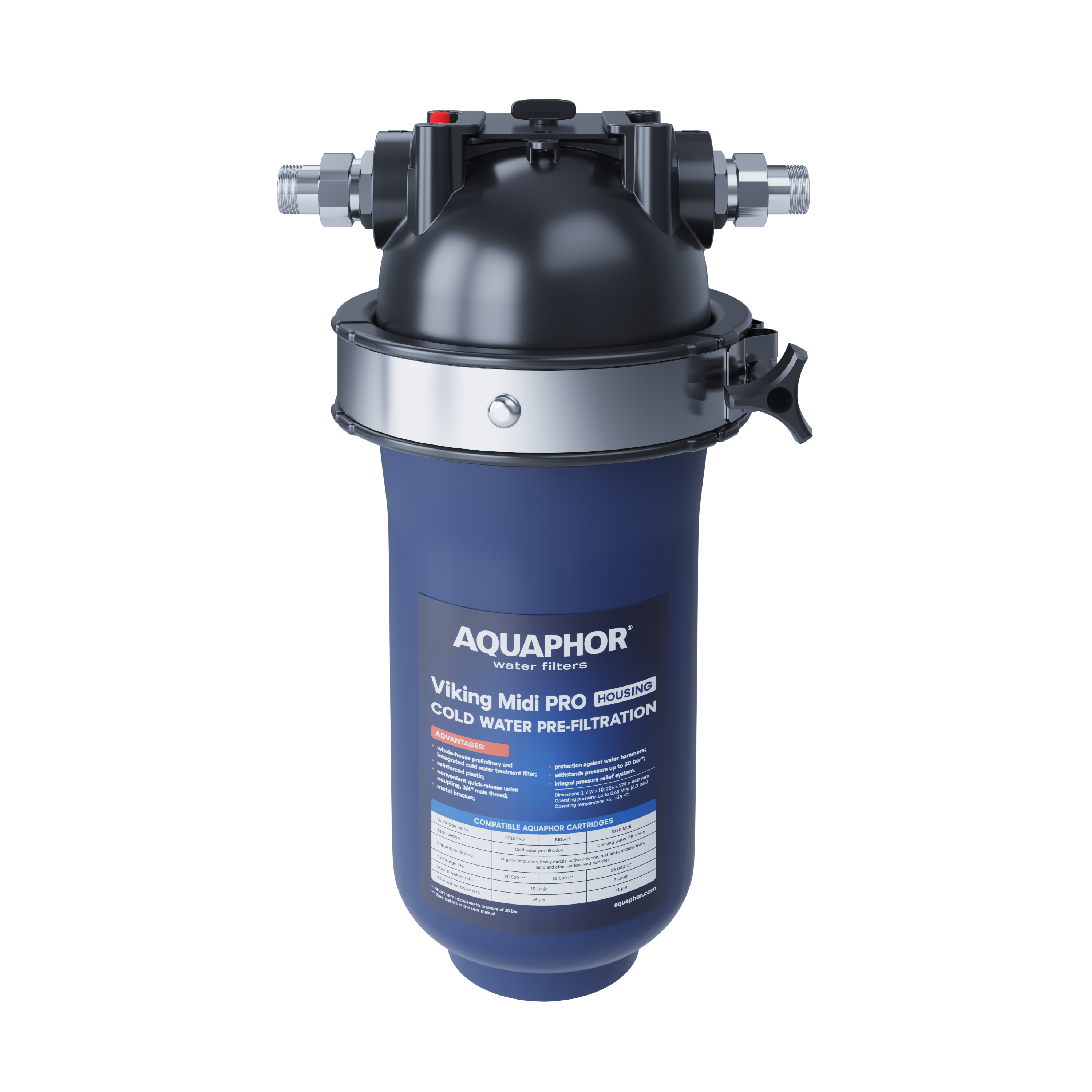 AQUAPHOR Viking Midi PRO Contenitore per Filtro Acqua Fredda Formato Medio | Prefiltrazione Premium
